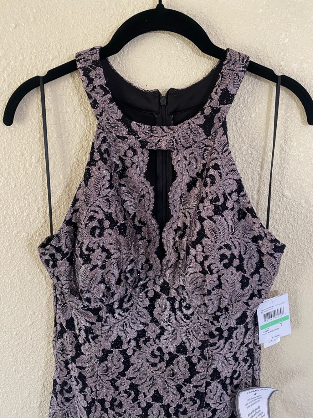 NWT Nightway Sleeveless Keyhole Halter Neck Glitter Lace Gown Size 8 - Picture 5 of 16